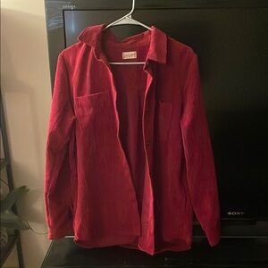 Burgundy Corduroy Button-Up Jacket